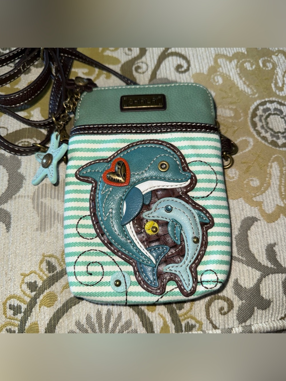 Chala Teal Dolphin Crossbody Coin Purse nwot